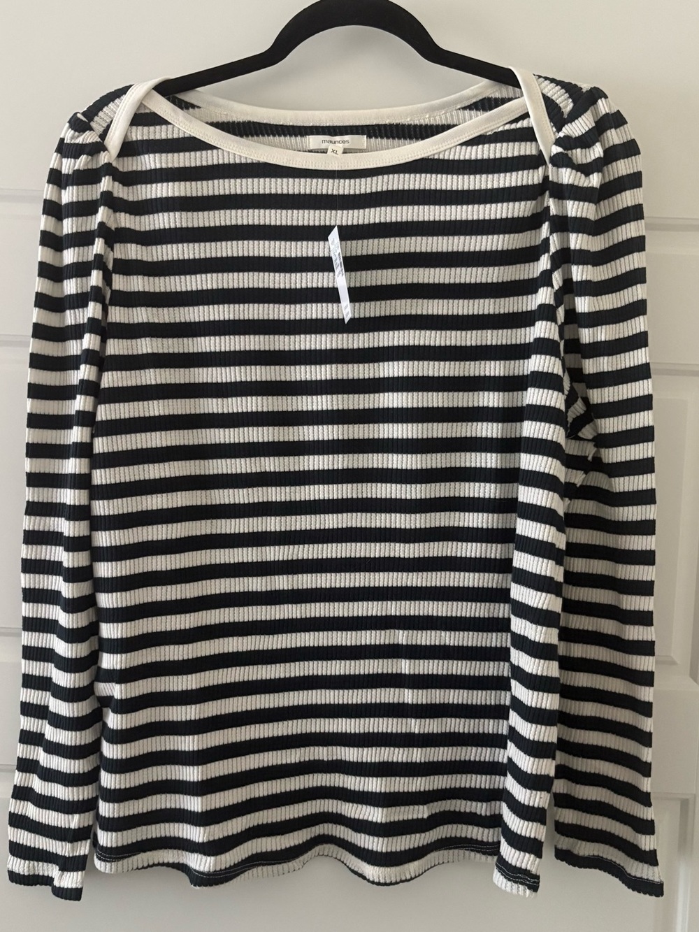 Maurices Navy Blue & White Ribbed Striped Long Sleeve Top